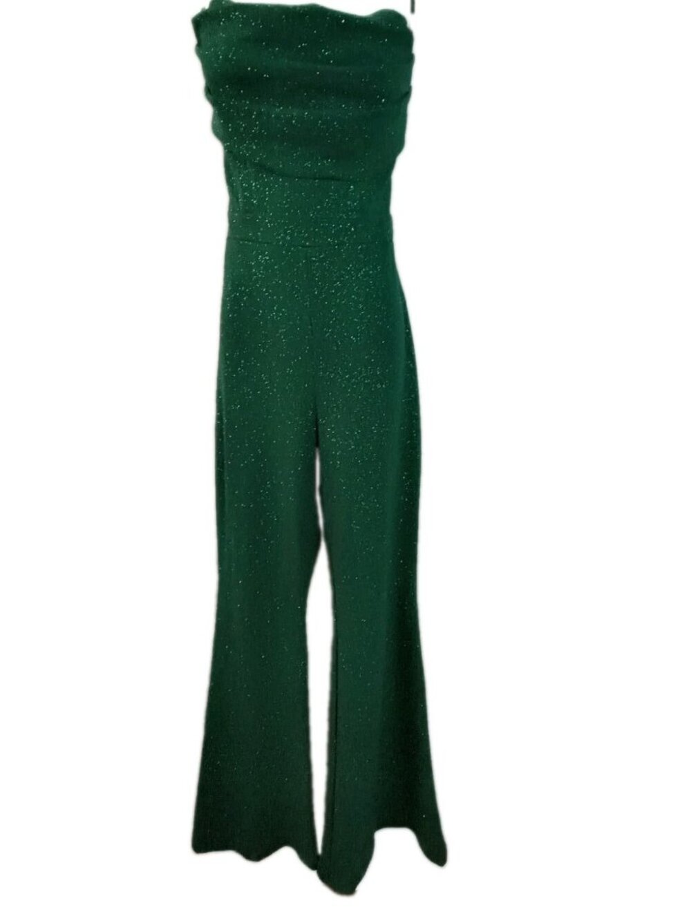 Symphony Glitter Jumpsuit Women Long Emerald Green Pleated Strapless Sz Large - Picture 5 of 16